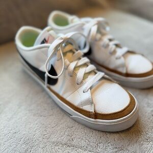 Nike Court Legacy Shoes - White, Black, and Brown